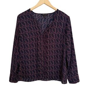 Banana Republic long Sleeved Blouse‎ Navy Burgundy Size Medium Petite